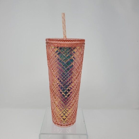 New Starbucks 2022 Winter Holiday Jeweled Stud 24oz Tumbler Cold Cup Rose Gold - Picture 3 of 8